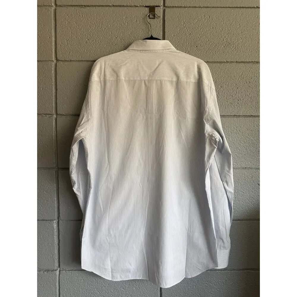 PRADA White & Blue Pinstripe Cotton Button Down Long Sleeve size 44 17 1/2